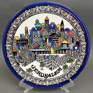 Vintage Jerusalem Holy Old City Plaque Ceramic Wall Plate Hebrew Jewish Judaism